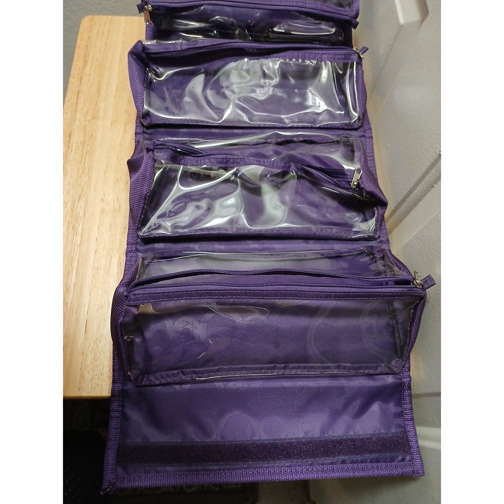 Joy Mangano Toiletry Make Up Bag Purple The Better Beauty Case Roll Up - Picture 5 of 8
